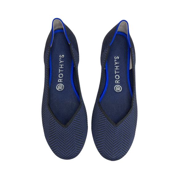 Rothy’s The Flat Women’s 9 Navy Metallic Herringbone Knit Ballet Flats - Picture 6 of 9
